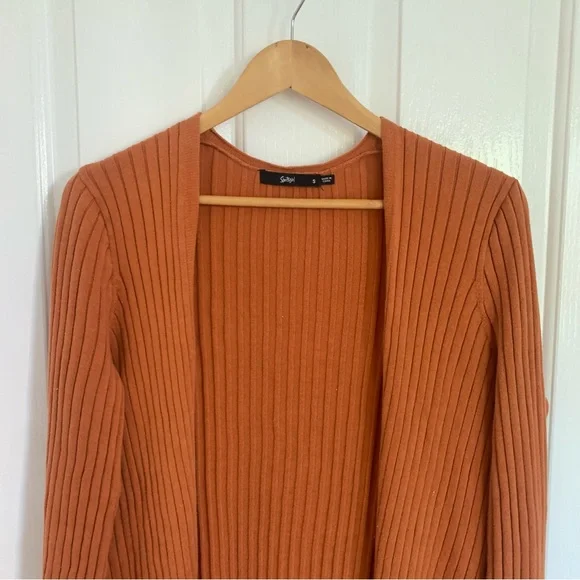 SPORTSGIRL | Rust Long Line Ribbed Knit Cardigan - Picture 2 of 5